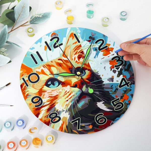 Paint by Numbers Clock - Curious Cat Figured'Art