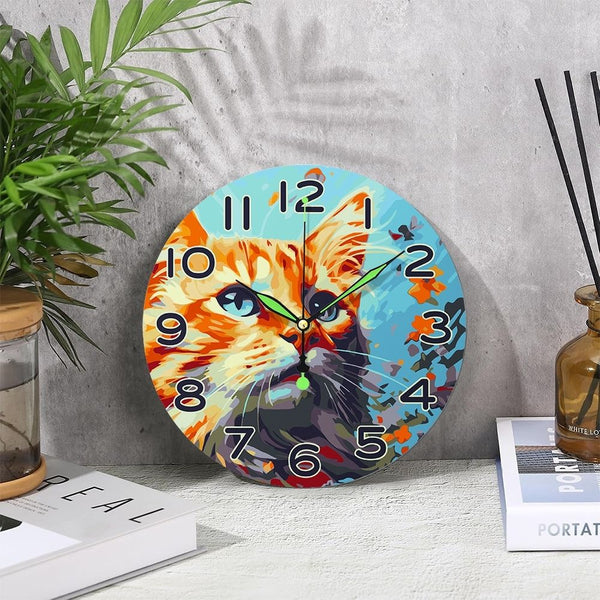 Paint by Numbers Clock - Curious Cat