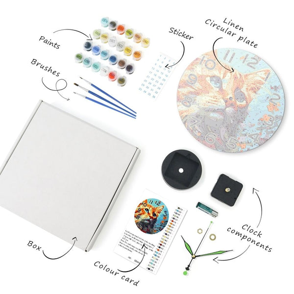 Paint by Numbers Clock - Curious Cat