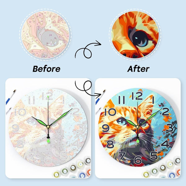 Paint by Numbers Clock - Curious Cat