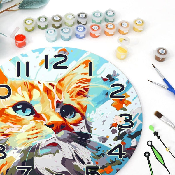Paint by Numbers Clock - Curious Cat