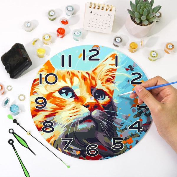 Paint by Numbers Clock - Curious Cat
