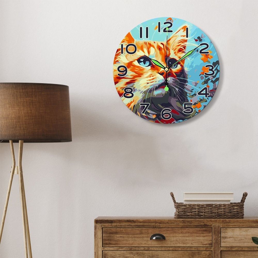 Paint by Numbers Clock - Curious Cat