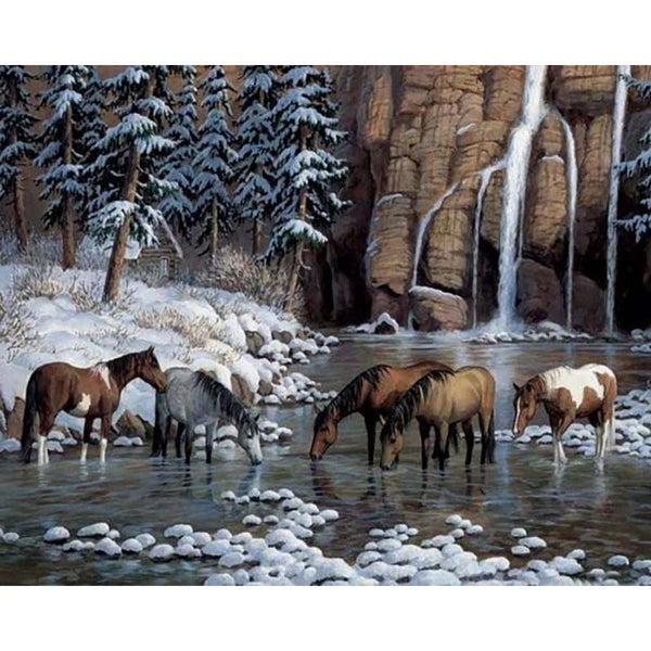Diamond Painting - Horses in the river