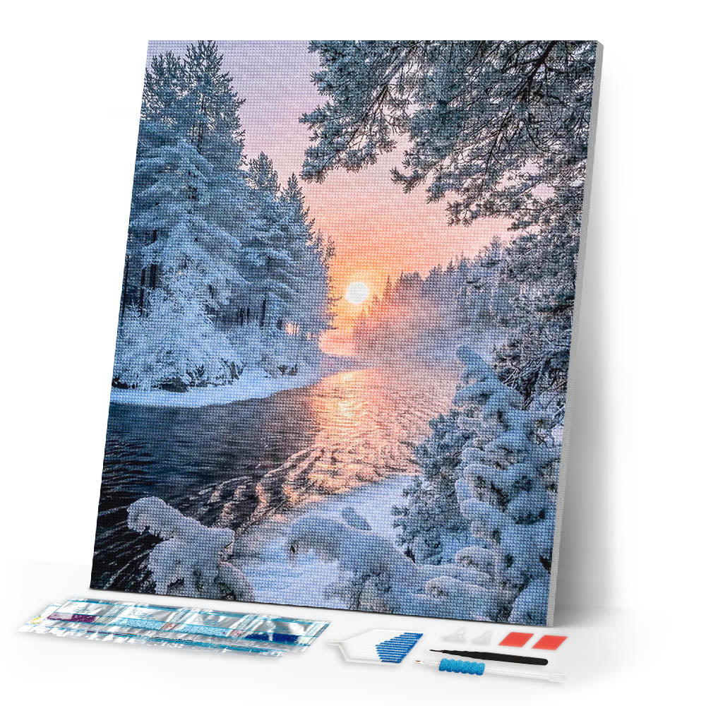 Diamond Painting - River in the middle of the forest in winter