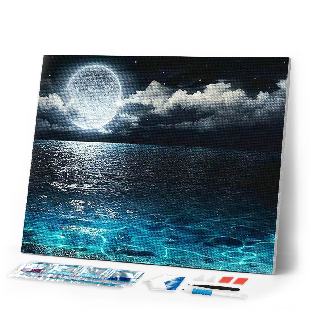 Diamond Painting | Diamond Painting - Full Moon and Sea Reflection | Diamond Painting Landscapes landscapes | FiguredArt