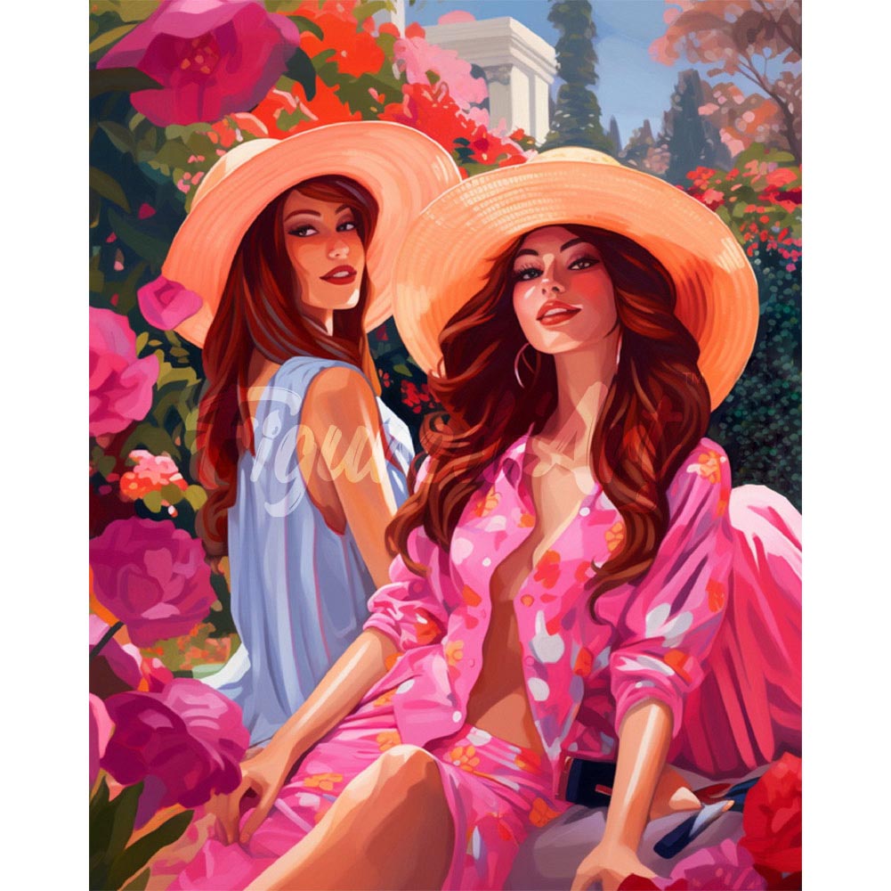 Diamond Painting - Sisters in a Pink Garden
