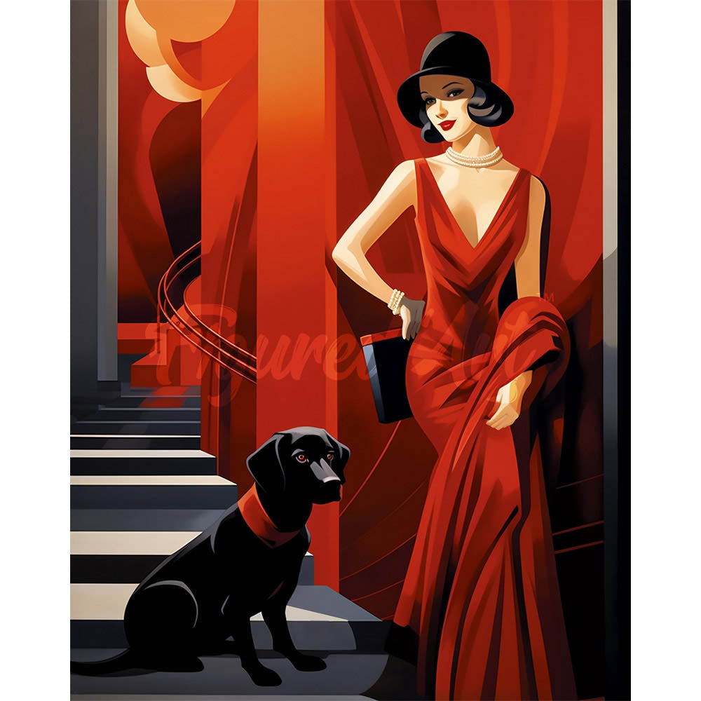 Diamond Painting - Art Deco Woman with her Dog