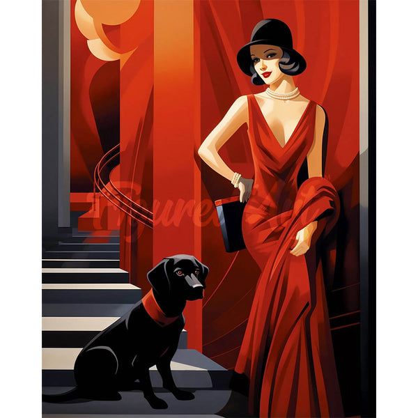 Diamond Painting - Art Deco Woman with her Dog