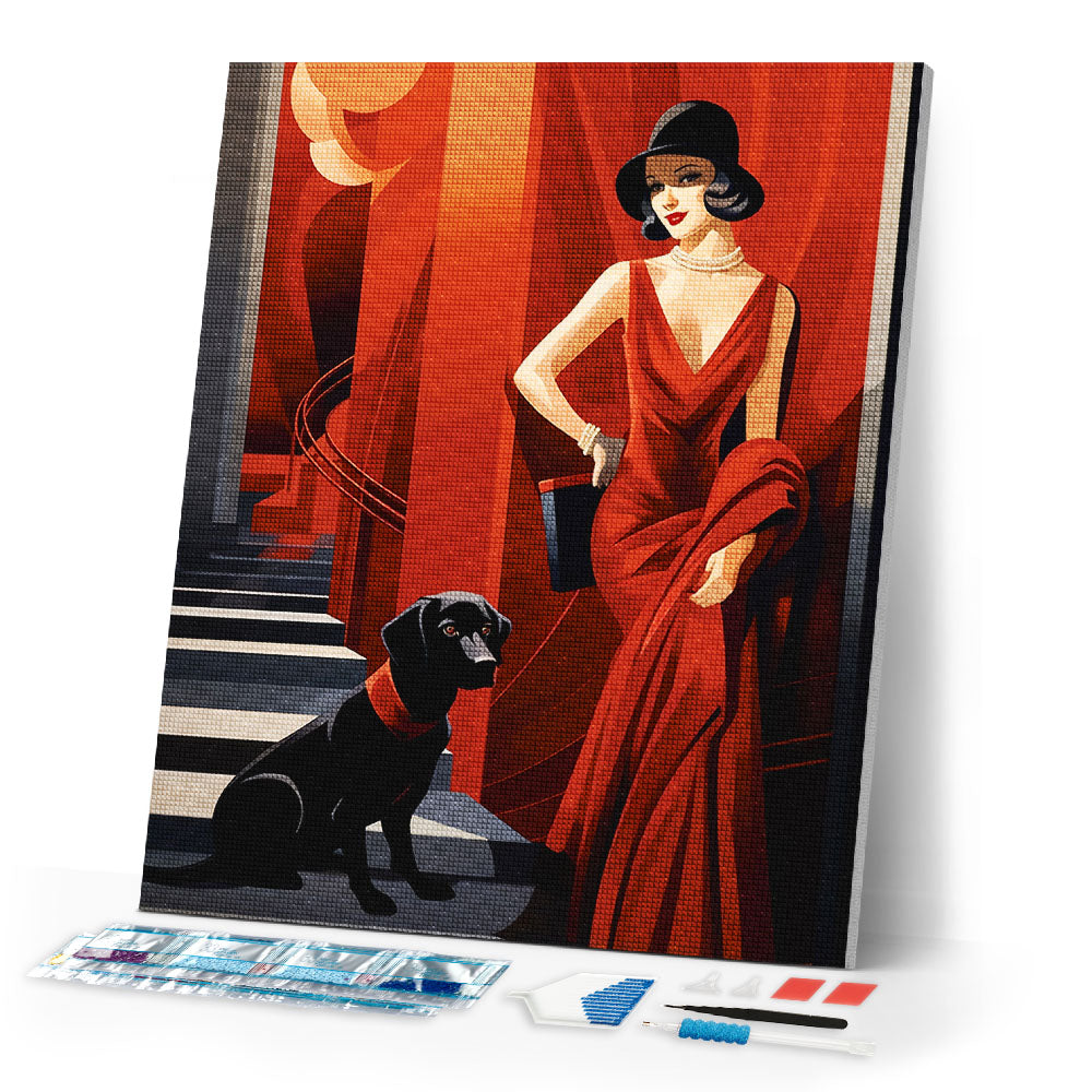 Diamond Painting - Art Deco Woman with her Dog