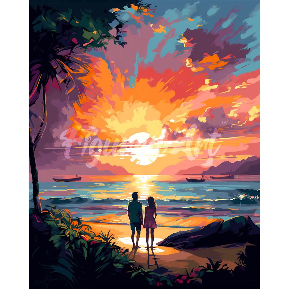 Diamond Painting - Couple and Colorful Sunset