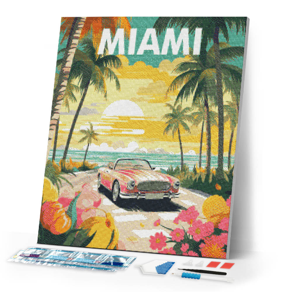 Diamond Painting - Travel  Poster Miami Sunset