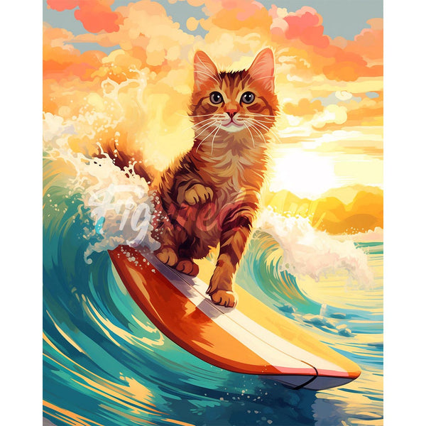 Diamond Painting - Surfing Cat