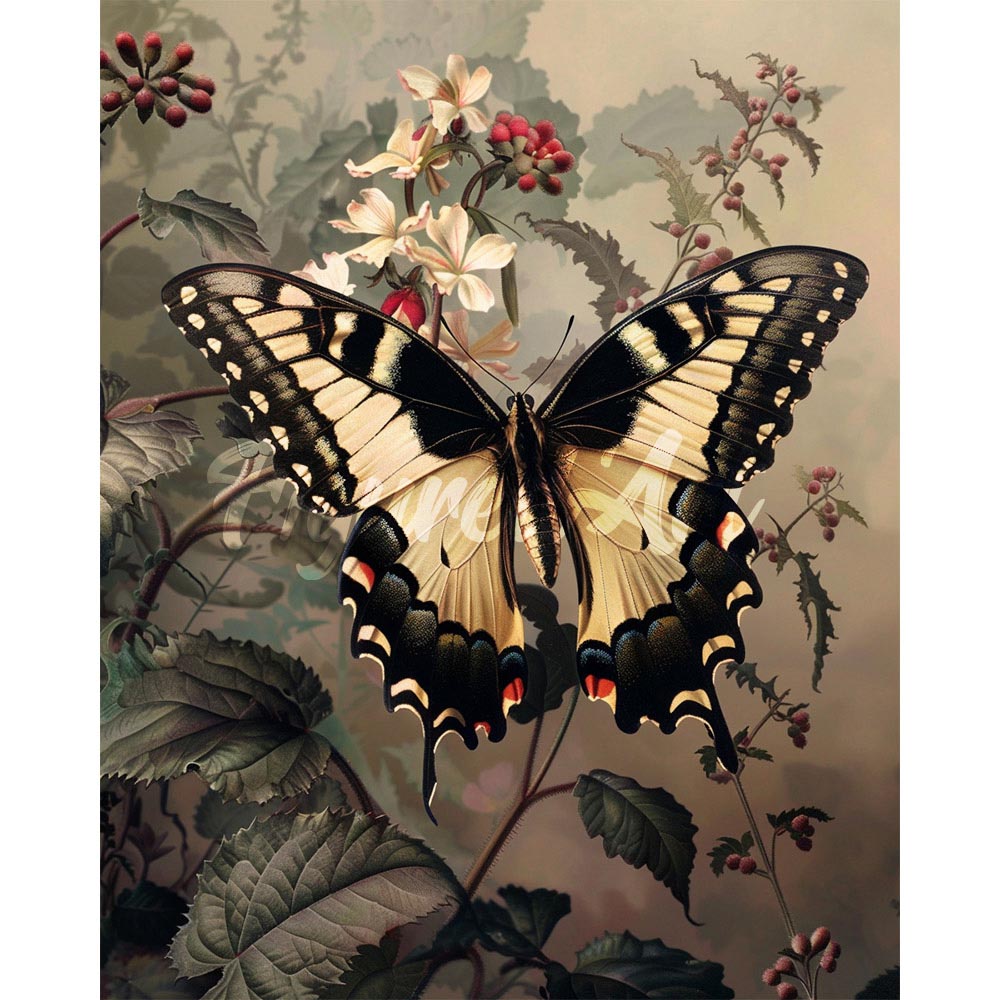 Diamond Painting - Swallowtail and White Flowers