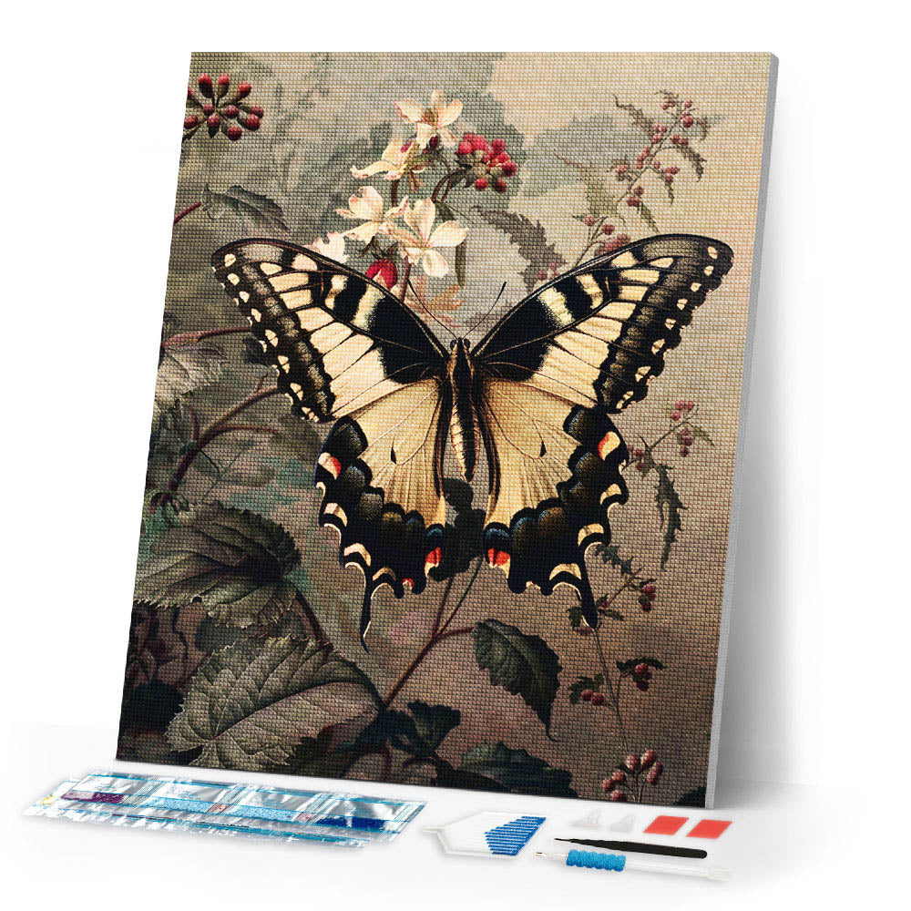 Diamond Painting - Swallowtail and White Flowers