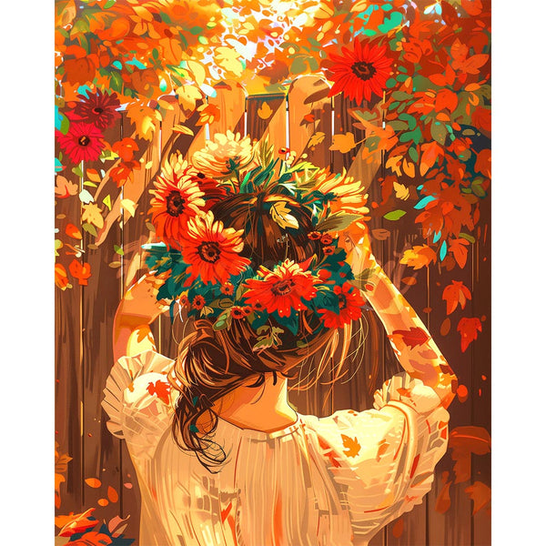 Diamond Painting - Girl with Fall Wreath