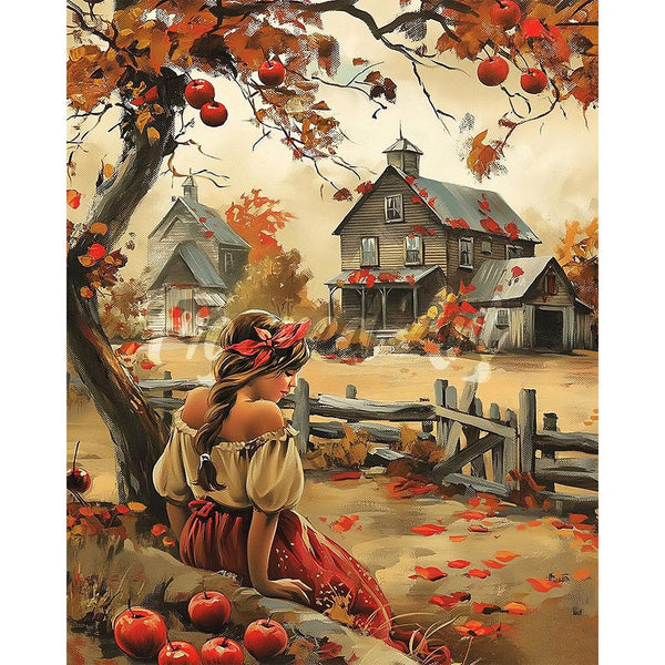 Diamond Painting - Vintage Country Girl in Fall