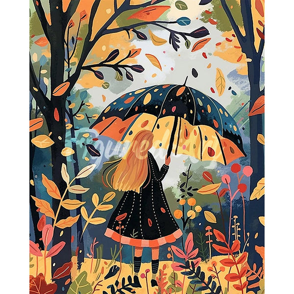 Diamond Painting - Girl with Umbrella in Fall
