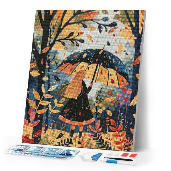 Diamond Painting - Girl with Umbrella in Fall