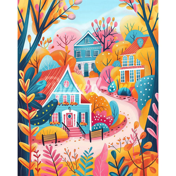 Diamond Painting - Colorful Fall Houses