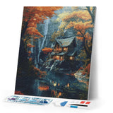 Diamond Painting - Fall Cabin by Waterfall