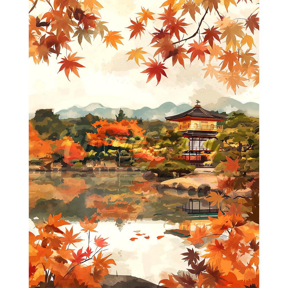 Diamond Painting - Japanese Temple by Fall Lake