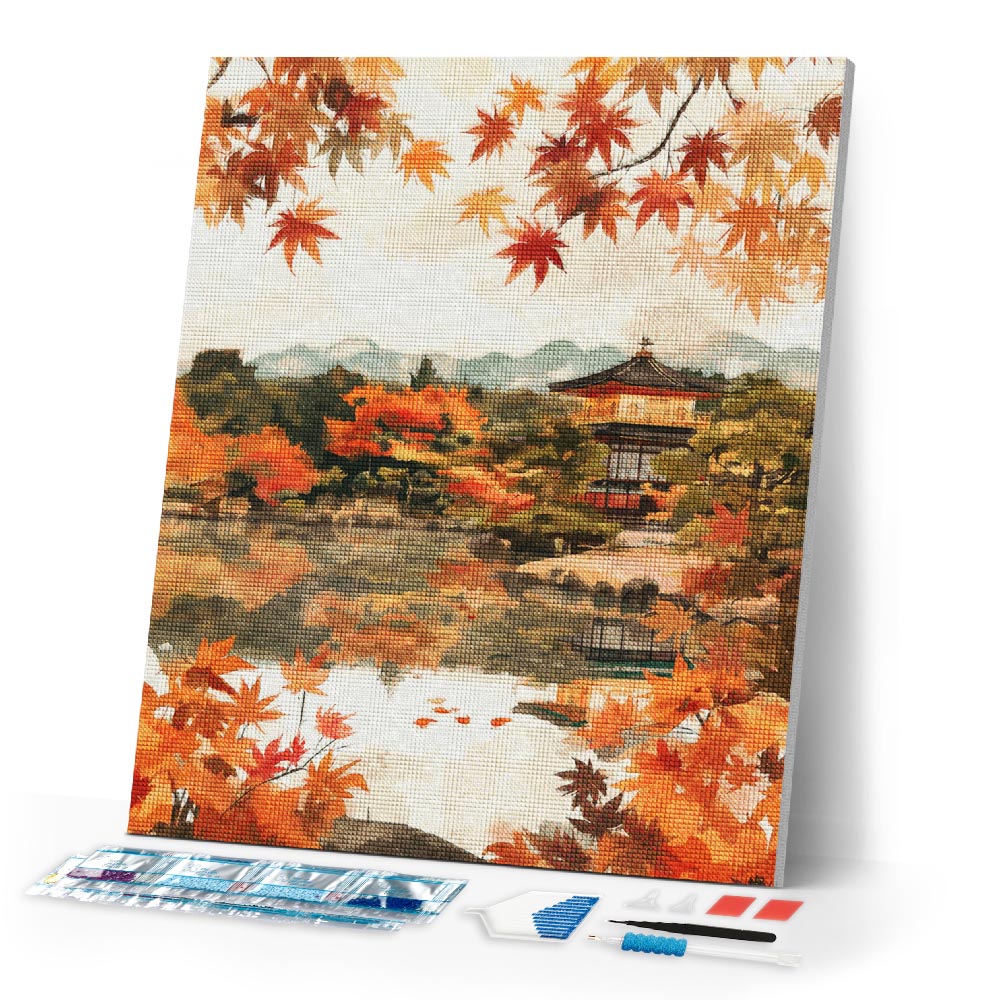 Diamond Painting - Japanese Temple by Fall Lake
