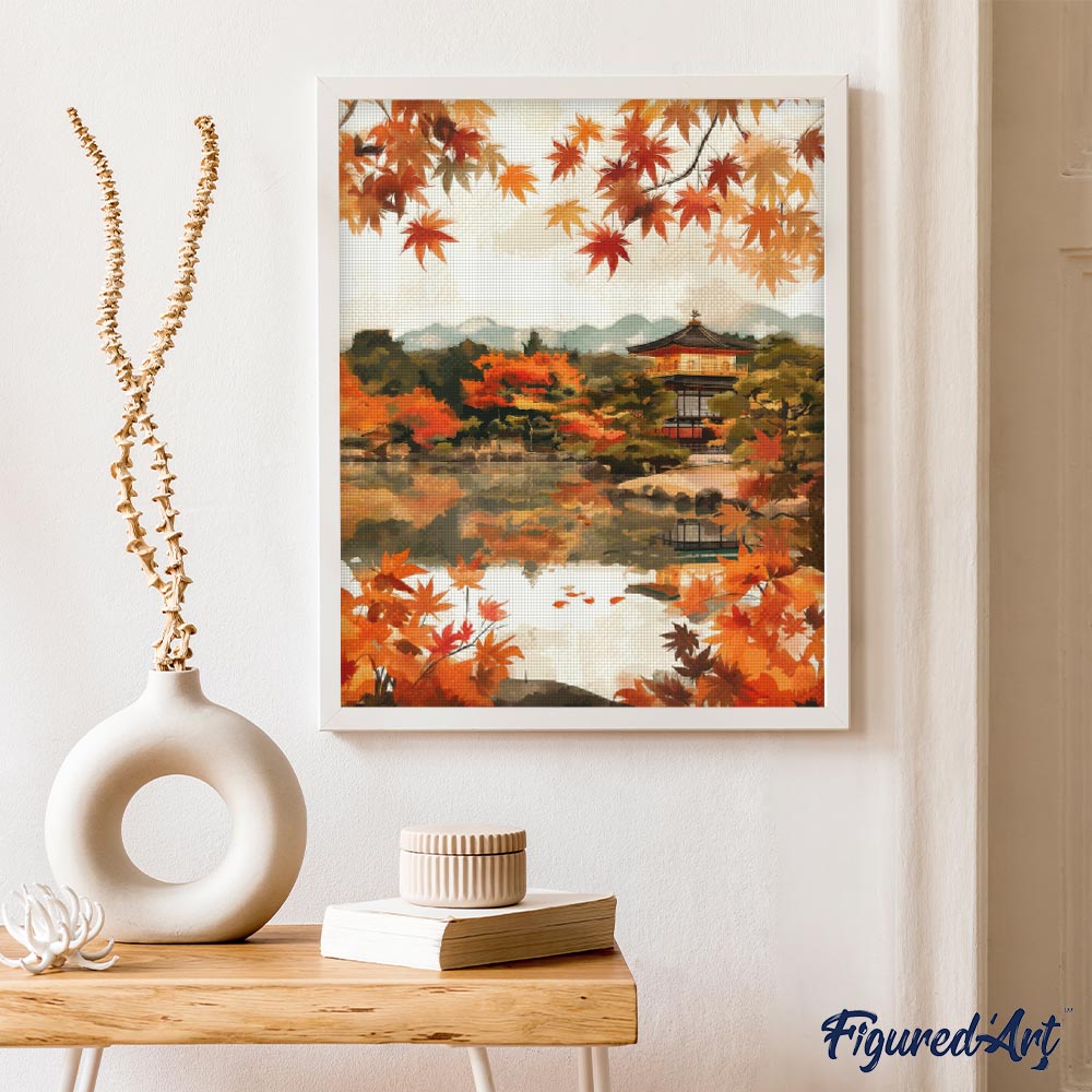 Diamond Painting - Japanese Temple by Fall Lake