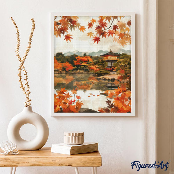 Diamond Painting - Japanese Temple by Fall Lake