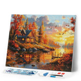 Diamond Painting - Fall Sunset by the Cabin