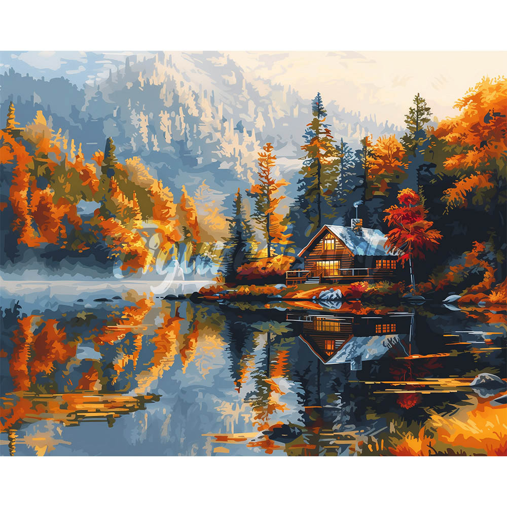 Diamond Painting - Lakeside Fall Cabin