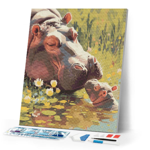 Diamond Painting - Baby Hippo Kissing Mom