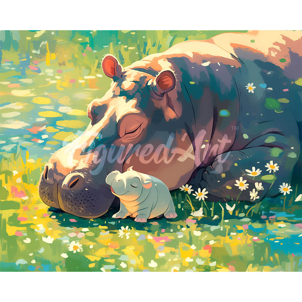 Diamond Painting - Baby Hippo and Mom