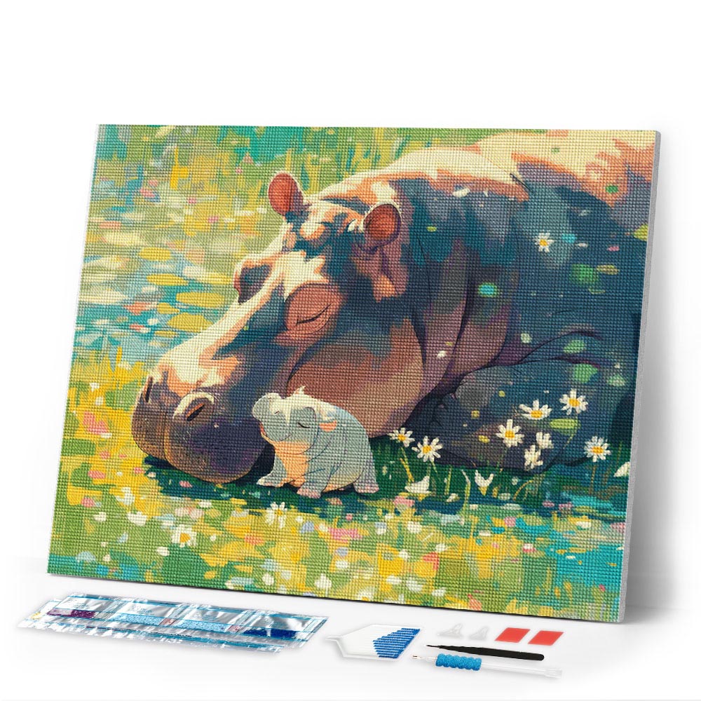 Diamond Painting - Baby Hippo and Mom