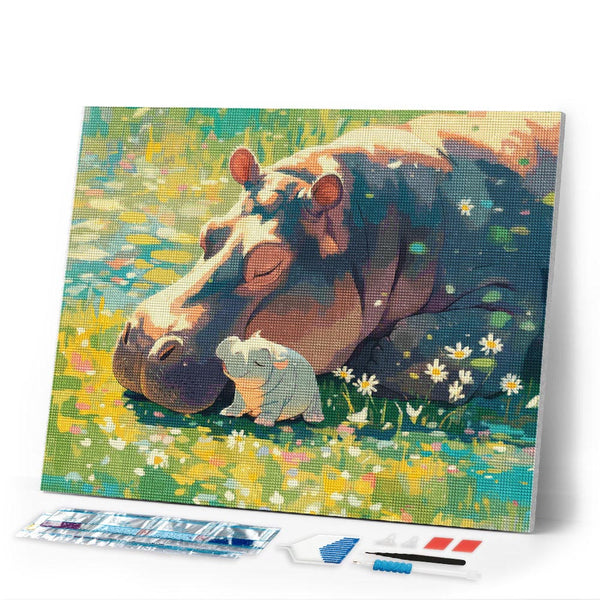 Diamond Painting - Baby Hippo and Mom