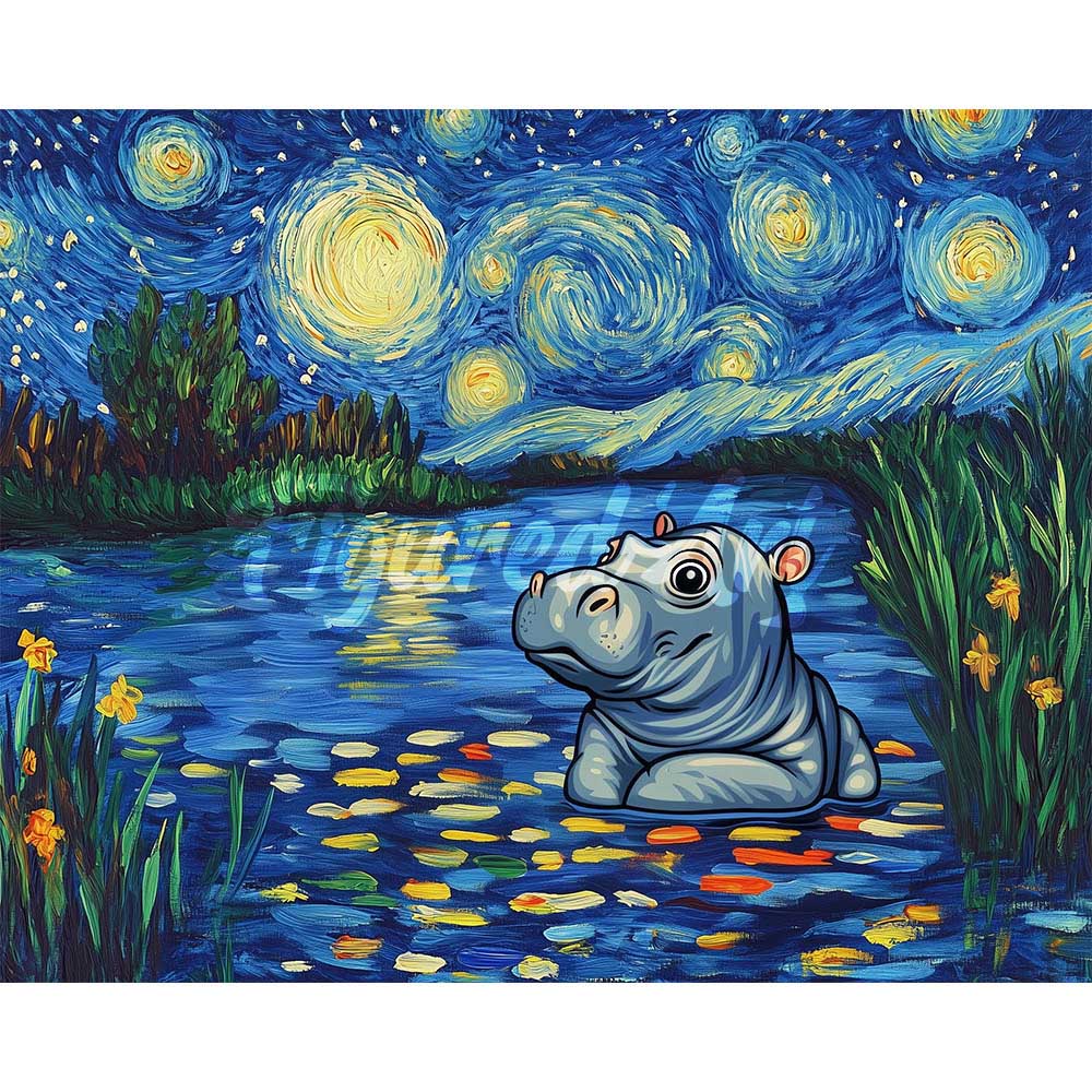 Diamond Painting - Hippo in the Starry Night