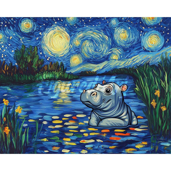 Diamond Painting - Hippo in the Starry Night