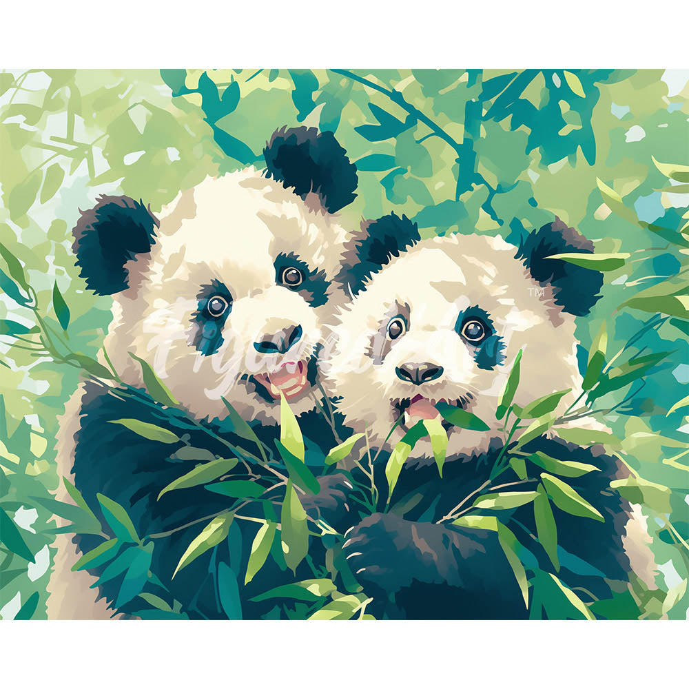 Diamond Painting - Pandas Eating Bamboo
