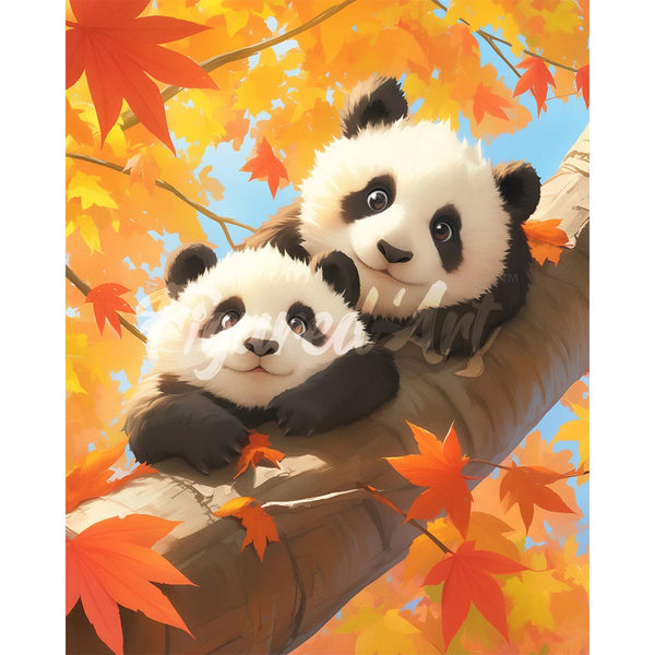 Diamond Painting - Panda Cubs in the Fall