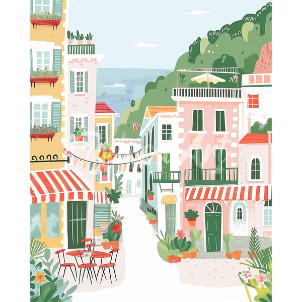 Diamond Painting - Pastel Seaside Town