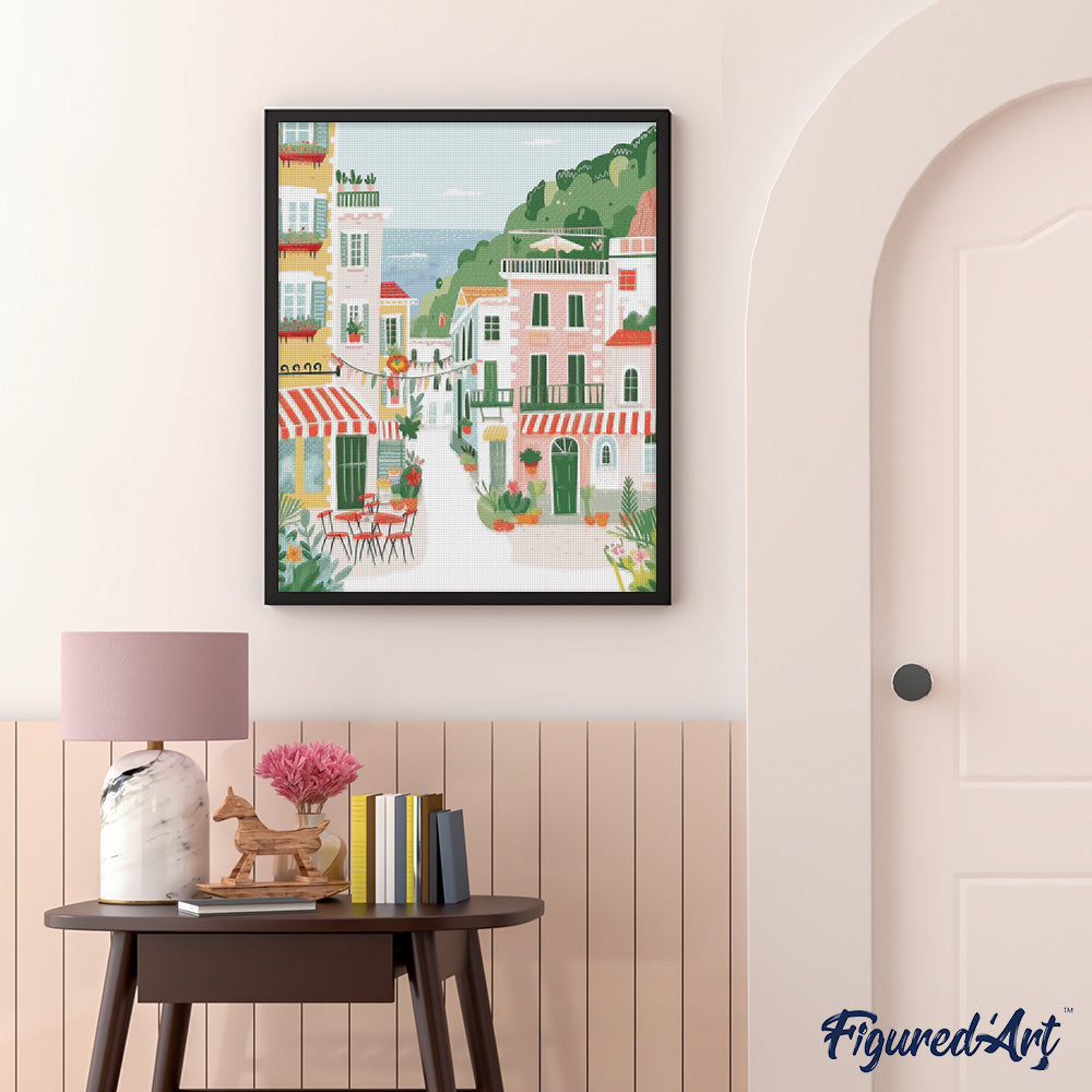 Diamond Painting - Pastel Seaside Town