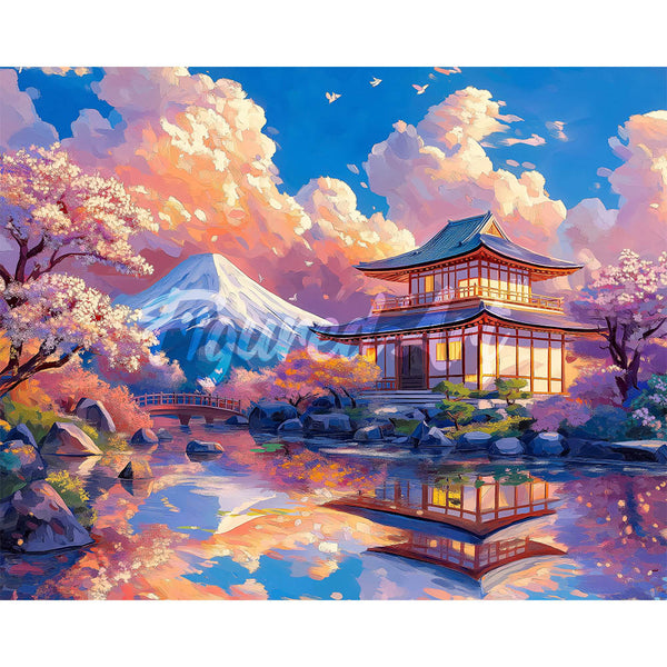 Diamond Painting - Temple View with Mount Fuji