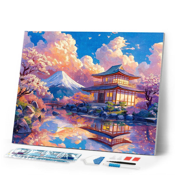 Diamond Painting - Temple View with Mount Fuji