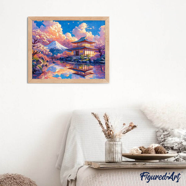 Diamond Painting - Temple View with Mount Fuji