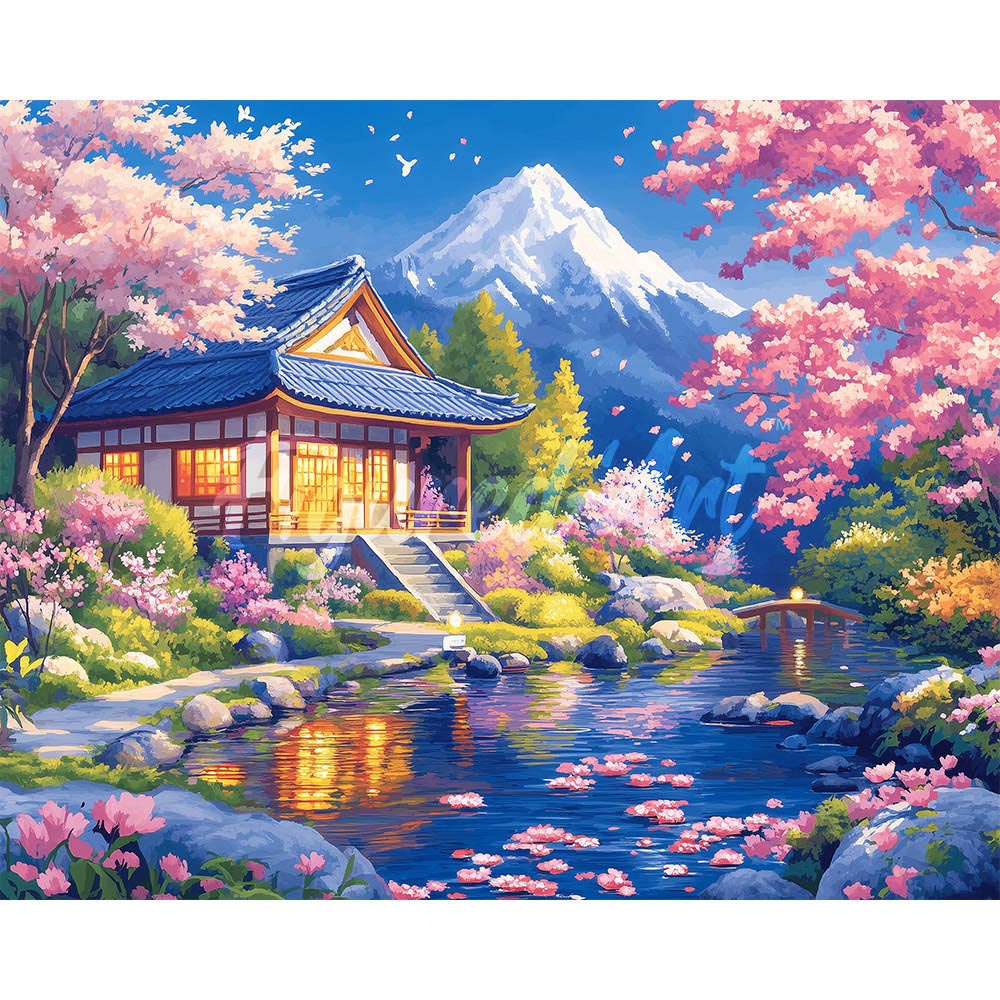 Diamond Painting - Sakura House by the Pond