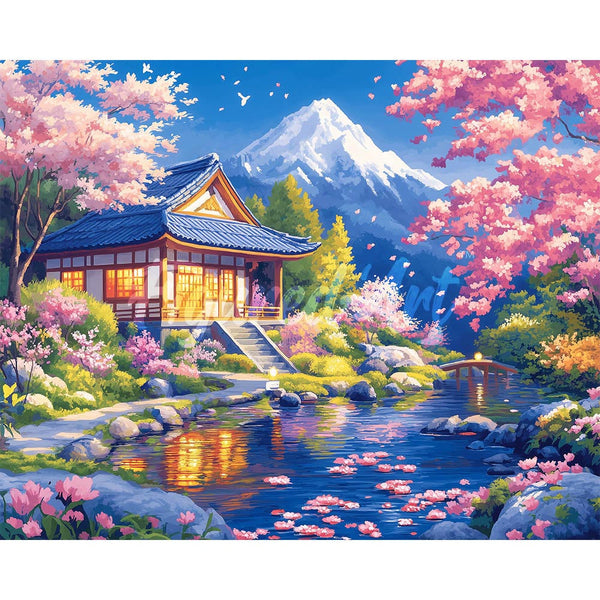 Diamond Painting - Sakura House by the Pond
