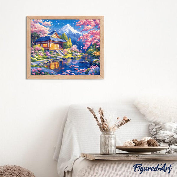 Diamond Painting - Sakura House by the Pond