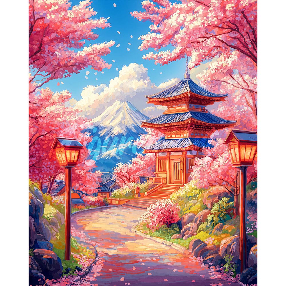 Diamond Painting - Sakura Road to the Pagoda
