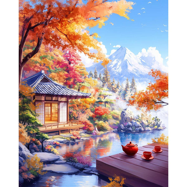 Diamond Painting - Fall Tea House by the Lake