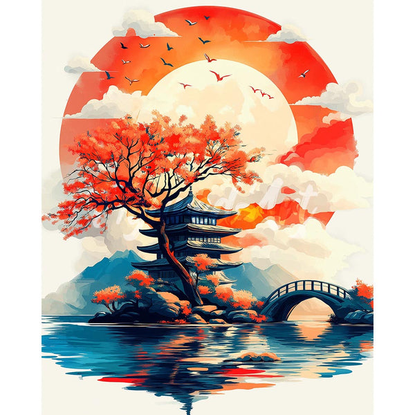 Diamond Painting - Pagoda Under the Rising Sun